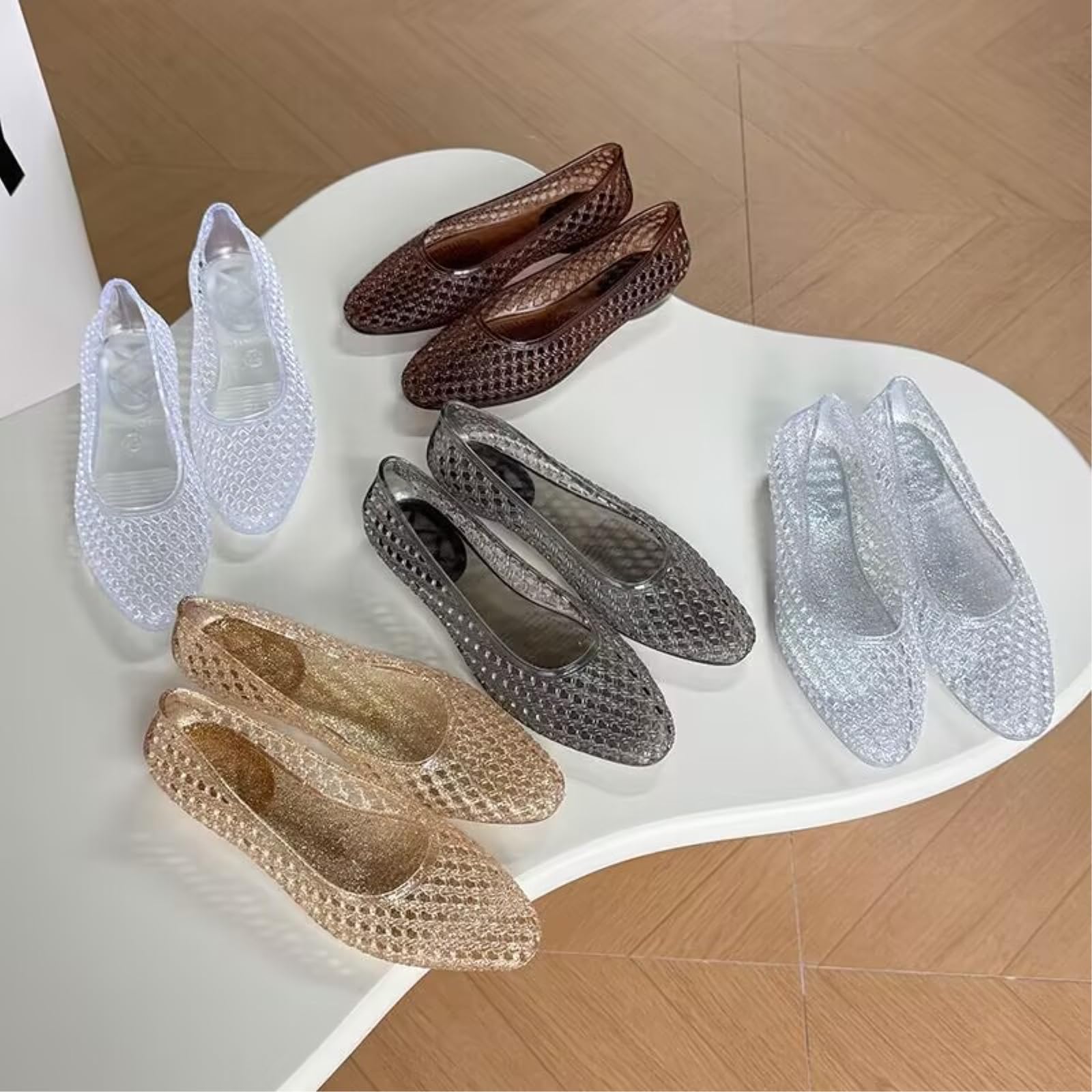 Jelly Mesh Shoes Women Summer Pointed Women's Version Hollow Flat Toe With Hole Single Shoe Shallow Mouth Beach Sandals