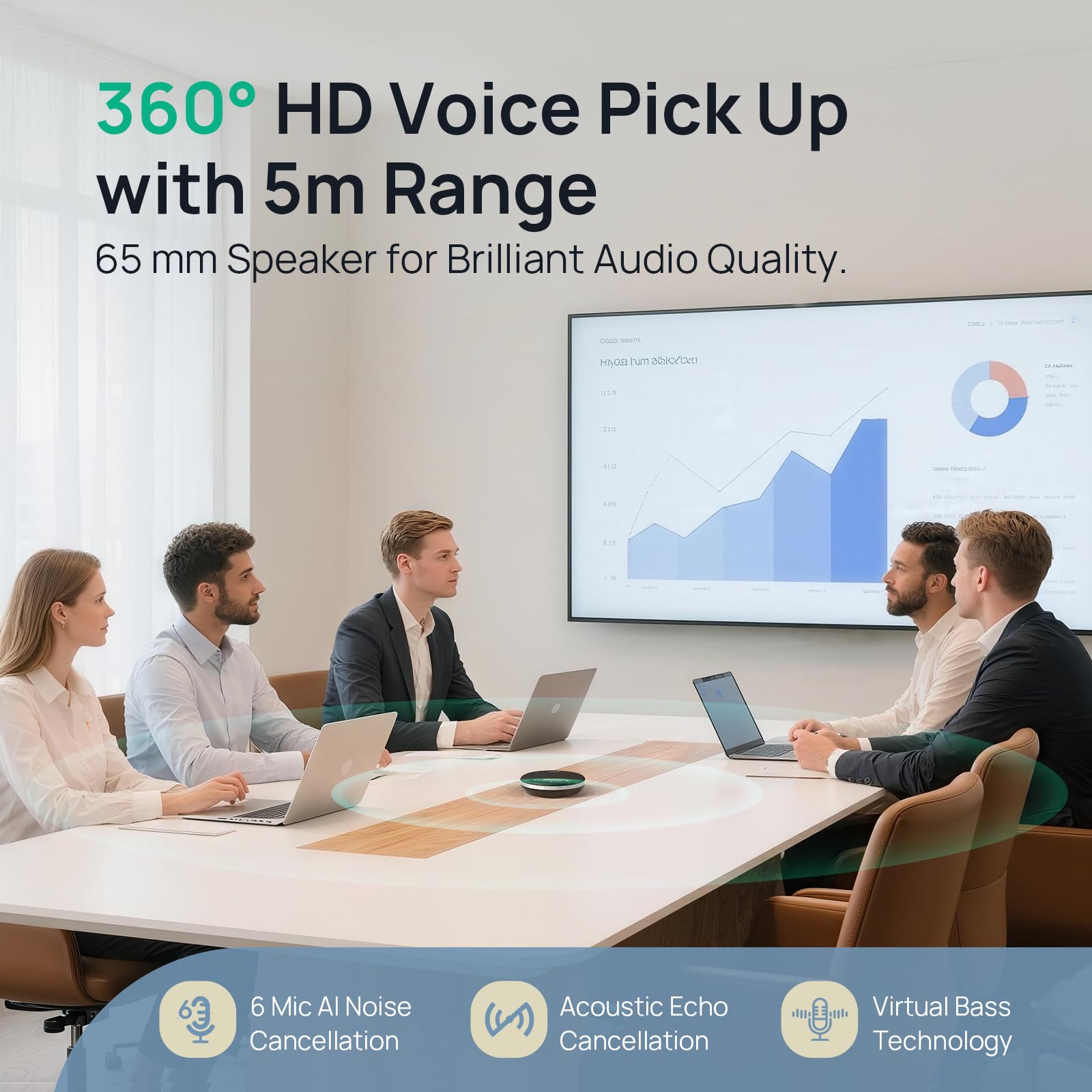 Yealink SP96 Altoparlante Bluetooth per conferenze, altoparlante wireless portatile con portata di 30 m, 6 microfoni ANC, 26 ore di autonomia in conversazione, microfono per conferenze per 12 persone
