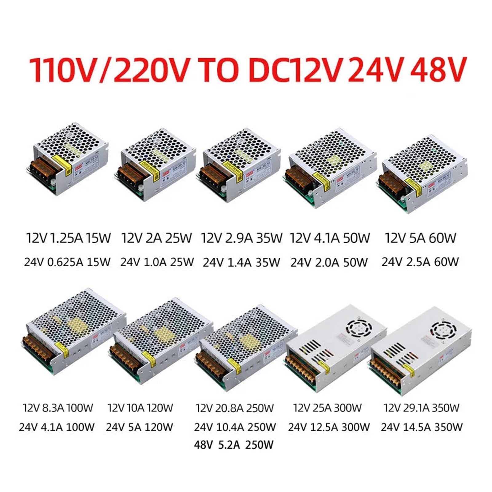 Transformador de iluminación de fuente de alimentación LED MS-15w-350w CA a CC 5v 12v 24v 48v adaptador de fuente for convertidor de tira Led CC(12V,15W)