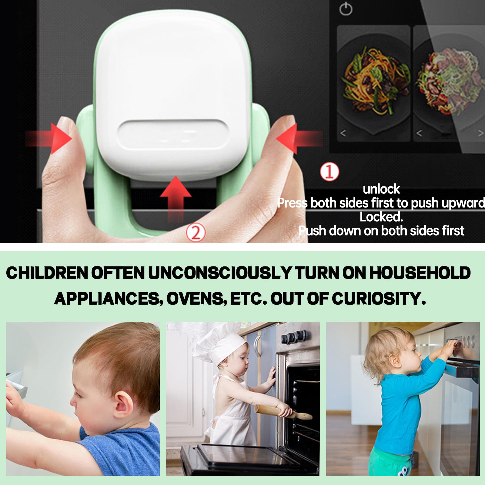 Child Safety Lock,Mengger 2 piece Child Safety Lock Cabinet,Baby Safety Locks,Child Safety Lock Oven No Drilling Required Selfadhesive Suitable for Drawers Bookshelves(Greenish White) - Image 3