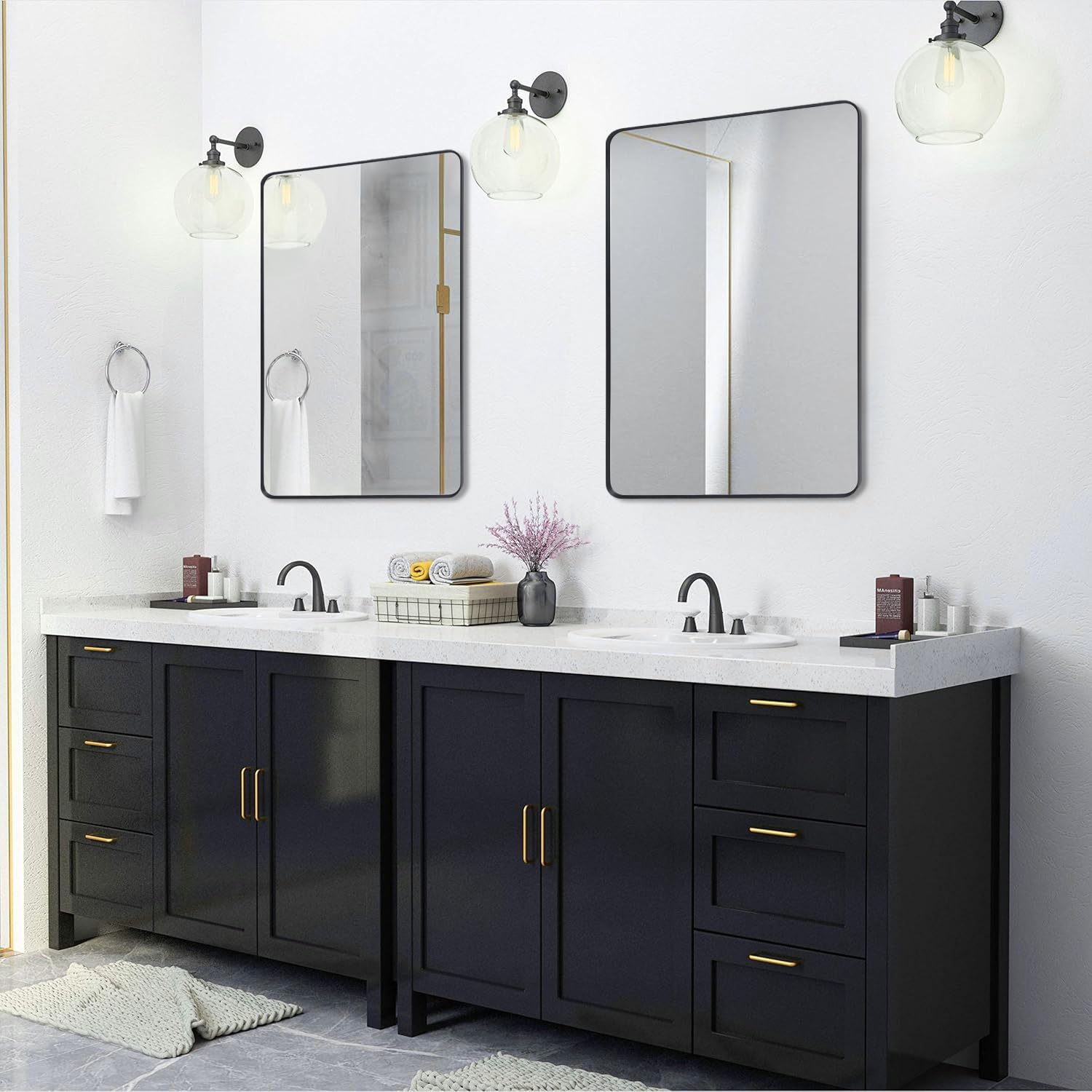 Amazon.com: Minuover Black Metal Framed Bathroom Mirror for Wall
