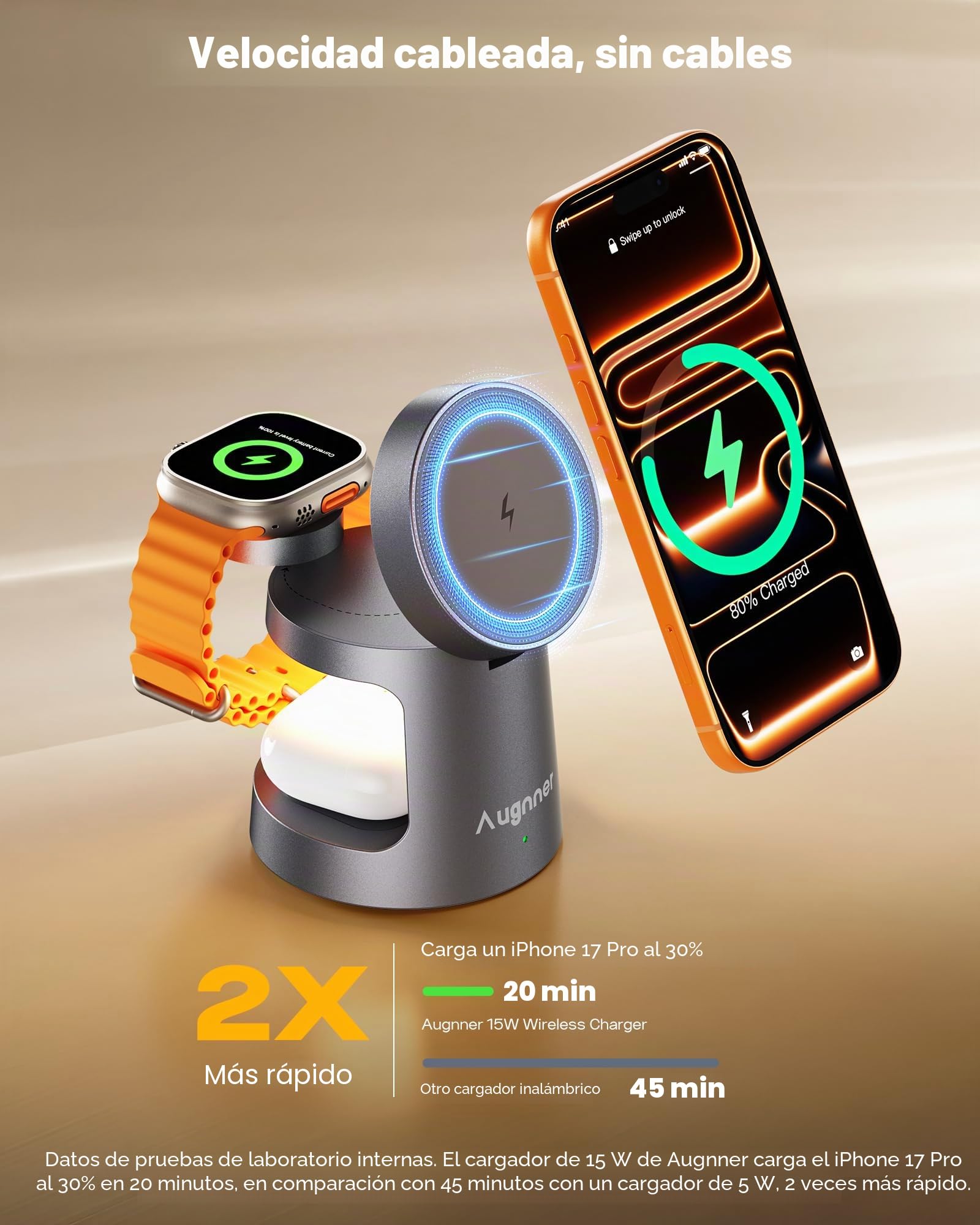 Cargador Inalámbrico Magnético 4 en 1, 15W Cargador portátil Plegable para iPhone 17/16/15/14/13/12, Estación de Carga para Apple Watch Serie y AirPods Pro/2/3/4(20W Adaptador Incluido)