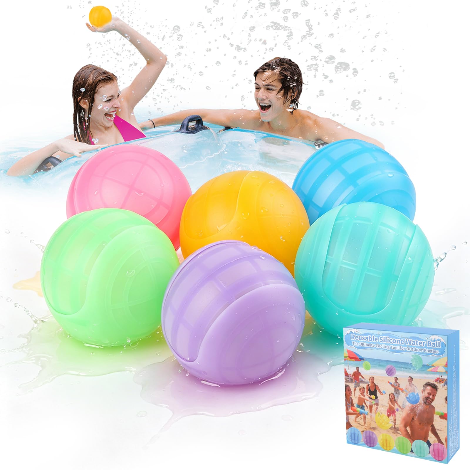 12 Pcs Reusable Water Bombs, Self-Sealing Silicone Water Balloons, One-Hand Operation Water Toys for Kids and Adults, Perfect for Garden Beach Pool Outdoor Summer Water Games