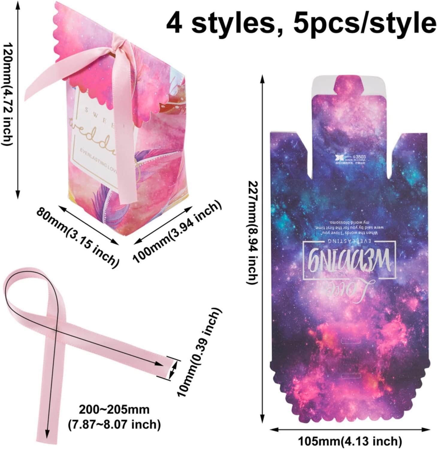 Mega Pet 20PCS 4 Styles Portable Foldable Paper Boxes with Silk Ribbon Paper Gift Boxes Candy Dessert Packaging Boxes for Bakery Wedding Birthday Party Gift Storage image 2