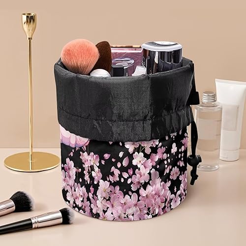 Miniatura 5 de Poceacles Bolsa de maquillaje con cordón, estuche portátil para cosméticos, bolsa de aseo de viaje, organizador de barril, bolsa de almacenamiento