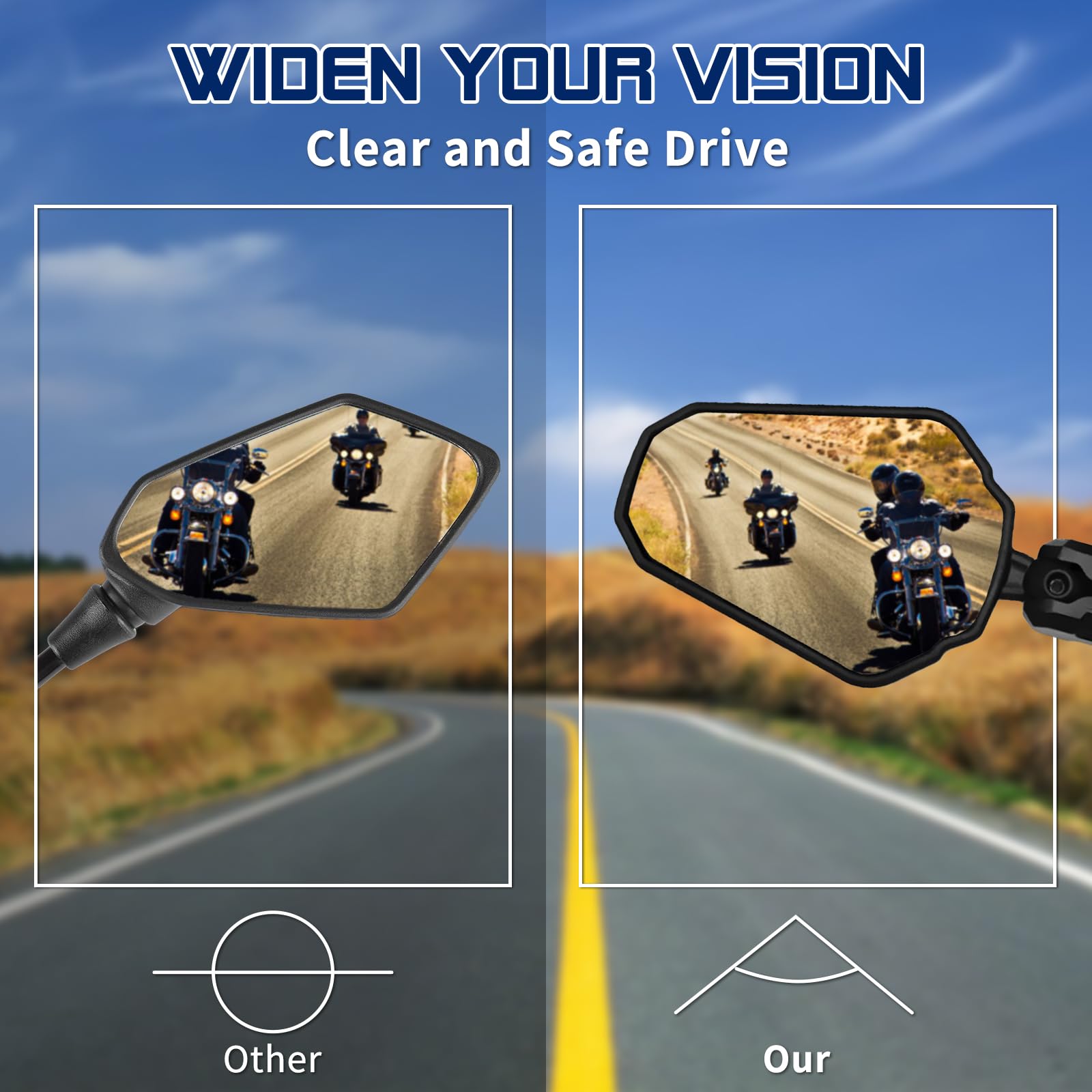 2 specchietti retrovisori universali per motociclette, regolabili, omologati E, girevoli a 360°, robusti, pieghevoli, per fuoristrada, motociclette, scooter, ATV