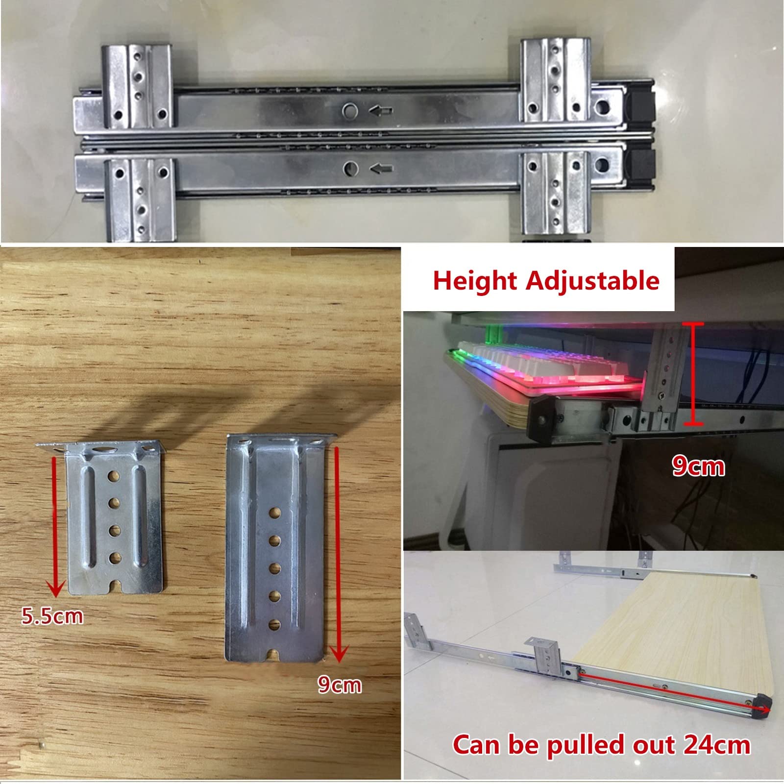 Ausziehbare Tastaturablage unter dem Schreibtisch, Tastaturablage aus Metallgleitschienen und Holzablage - 54 60 70 cm Mausplattform/Schwarz/700 mm * 270 mm