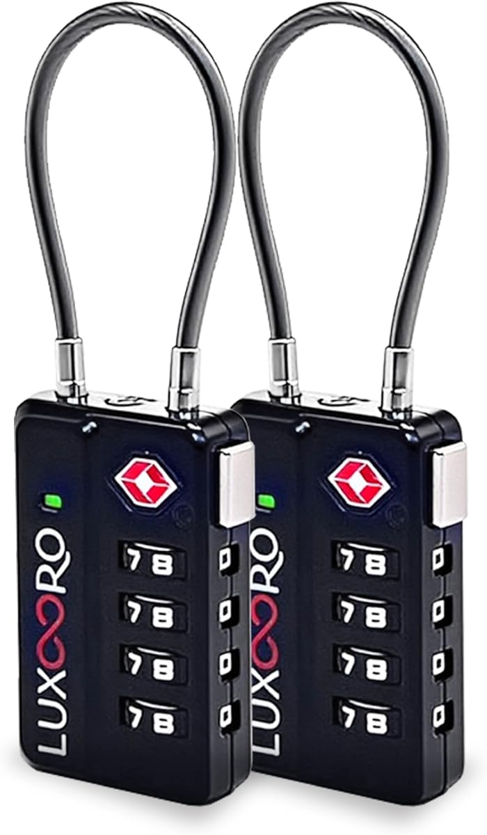 Tool-Less TSA Approved Luggage Lock with Alert Indicator, 4-Digit Resettable Combination, Durable Zinc Alloy Travel Locks for Suitcase, Backpack, Toolbox, Locker, Keyless – Black (2 Pack)