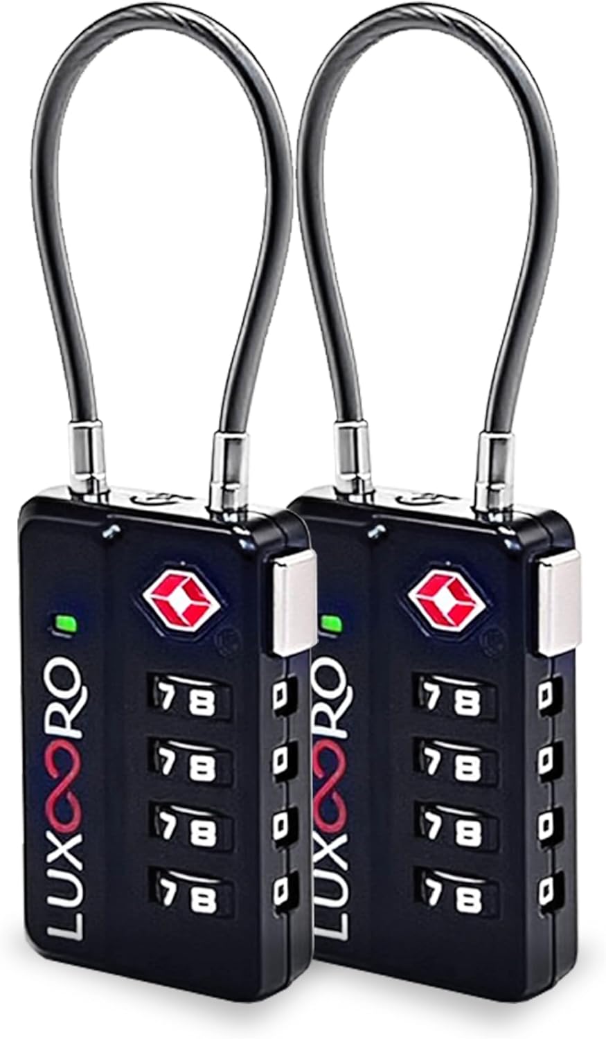 TSA Approved Luggage Lock with Alert Indicator, 4-Digit Resettable Combination, Durable Zinc Alloy Travel Lock for Suitcase, Backpack, Toolbox, Locker, Keyless &Tool-Less – Black (2 Pack)