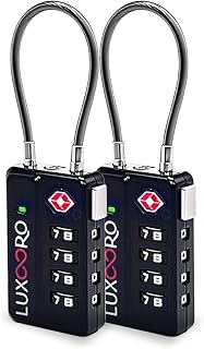 Tool-Less TSA Approved Luggage Lock with Alert Indicator, 4-Digit Resettable Combination, Durable Zinc Alloy Travel Locks for Suitcase, Backpack, Toolbox, Locker, Keyless – Black (2 Pack)