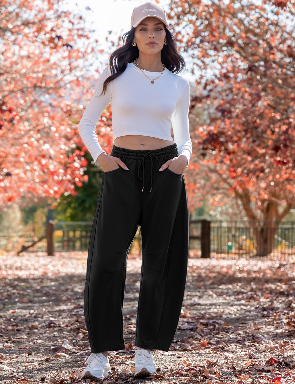 TARSE Women’s Barrel Sweatpants Loose Fit Lounge Pants Casual Wide Leg Pants Cotton Comfy Elastic Waist Joggers with Pockets - Image 4