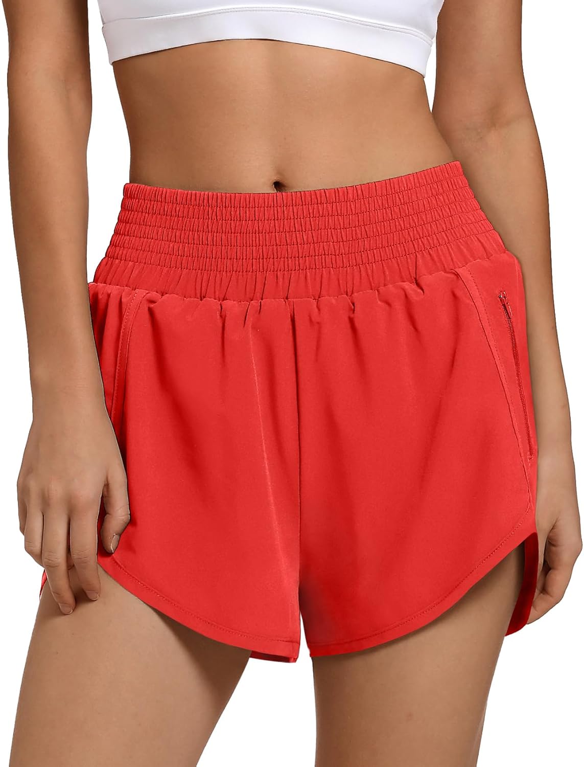 Women's High Waist Athletic Shorts Quick Dry Sporty Workout Running Shorts for Women with Zipper Pocket - Image 2