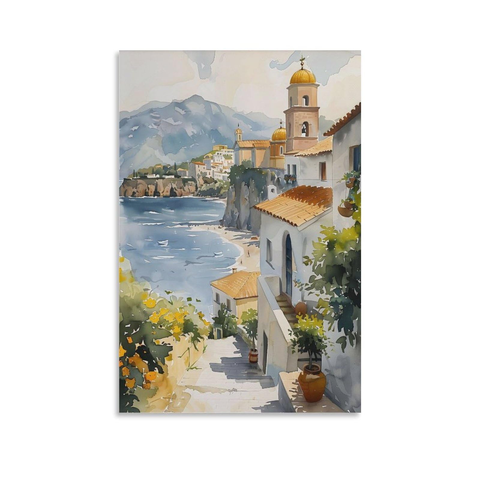 Amazon.com: ZJLAMZ Watercolor Painting of Sicily Coast Italy