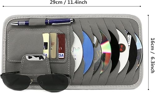 Miniatura 6 de Organizador universal para visera solar para automóvil, bolsa de almacenamiento de bolsillo, organizador de visera de lentes de sol de CD, piel