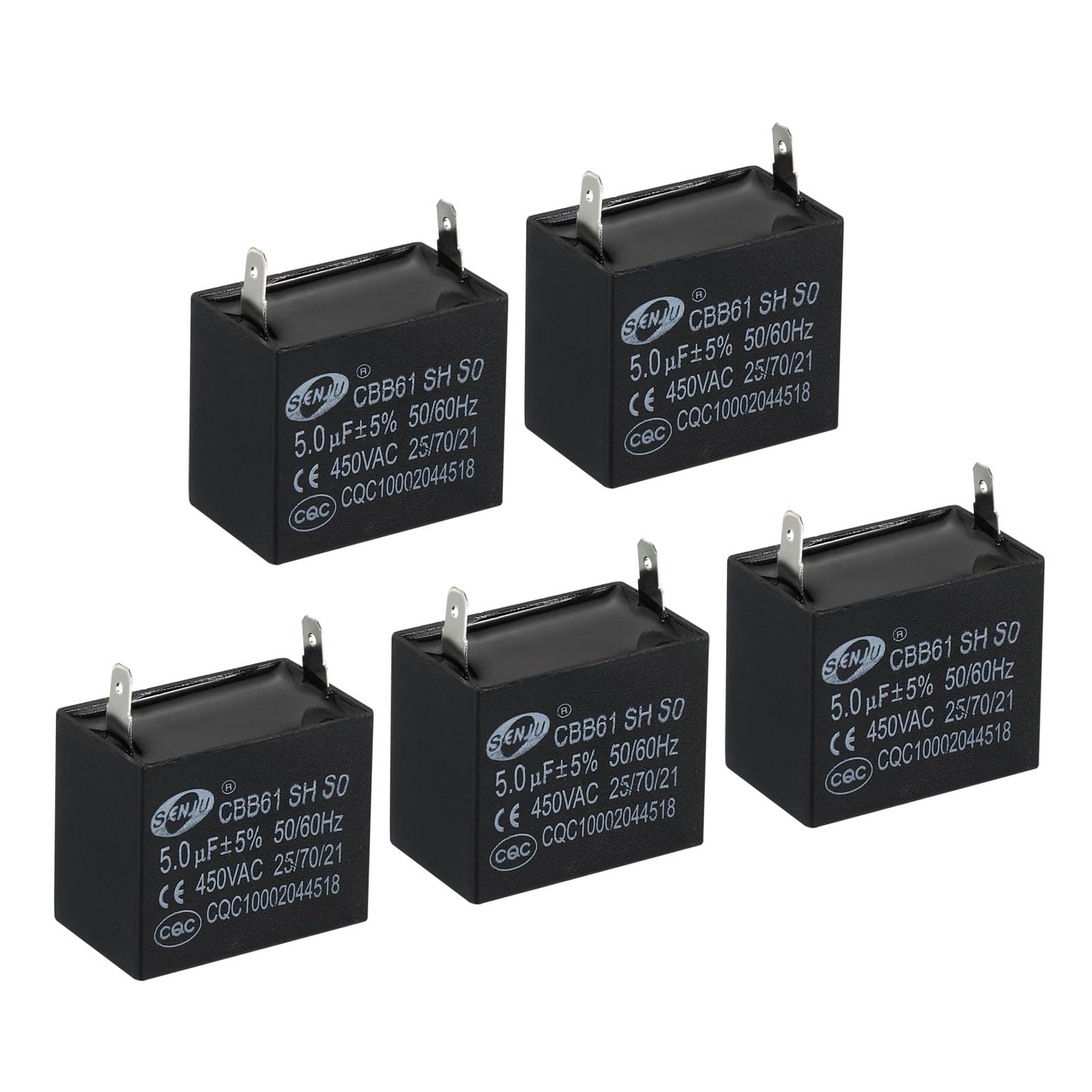 PATIKIL CBB61 Soffitto Ventilatore Condensatore, 5Pz 5uF 450V AC 50/60HZ Singolo Inserto con 2pins per Climatizzatore Ventilatore Motore Stella Condensatore Marce 38 x 36 x 32mm