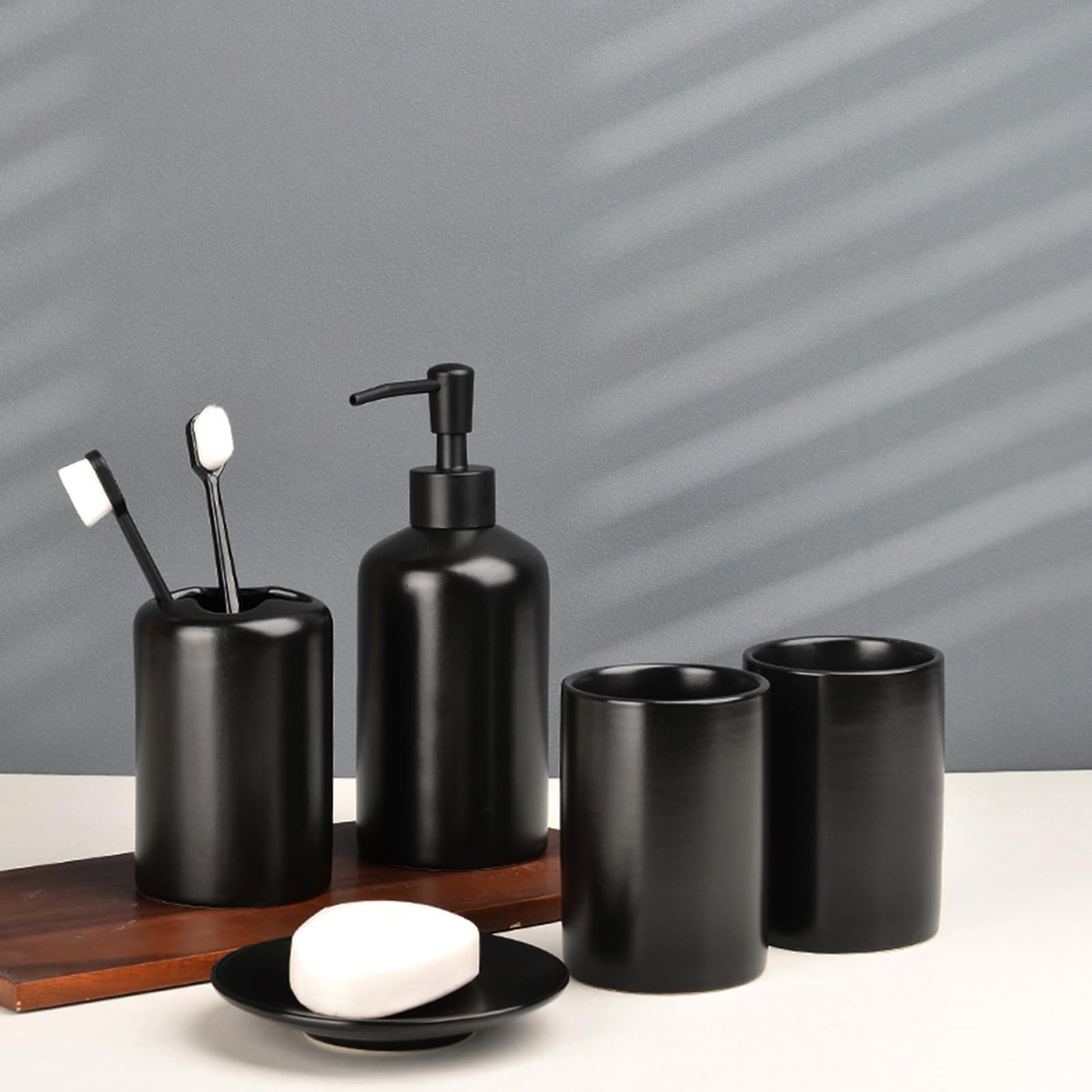 Badezimmer Zubehör Set Schwarz, Keramik, Seifenspender Set Für Heimdekoration, Badezimmer, Waschtisch, Küche, 5 teiliges