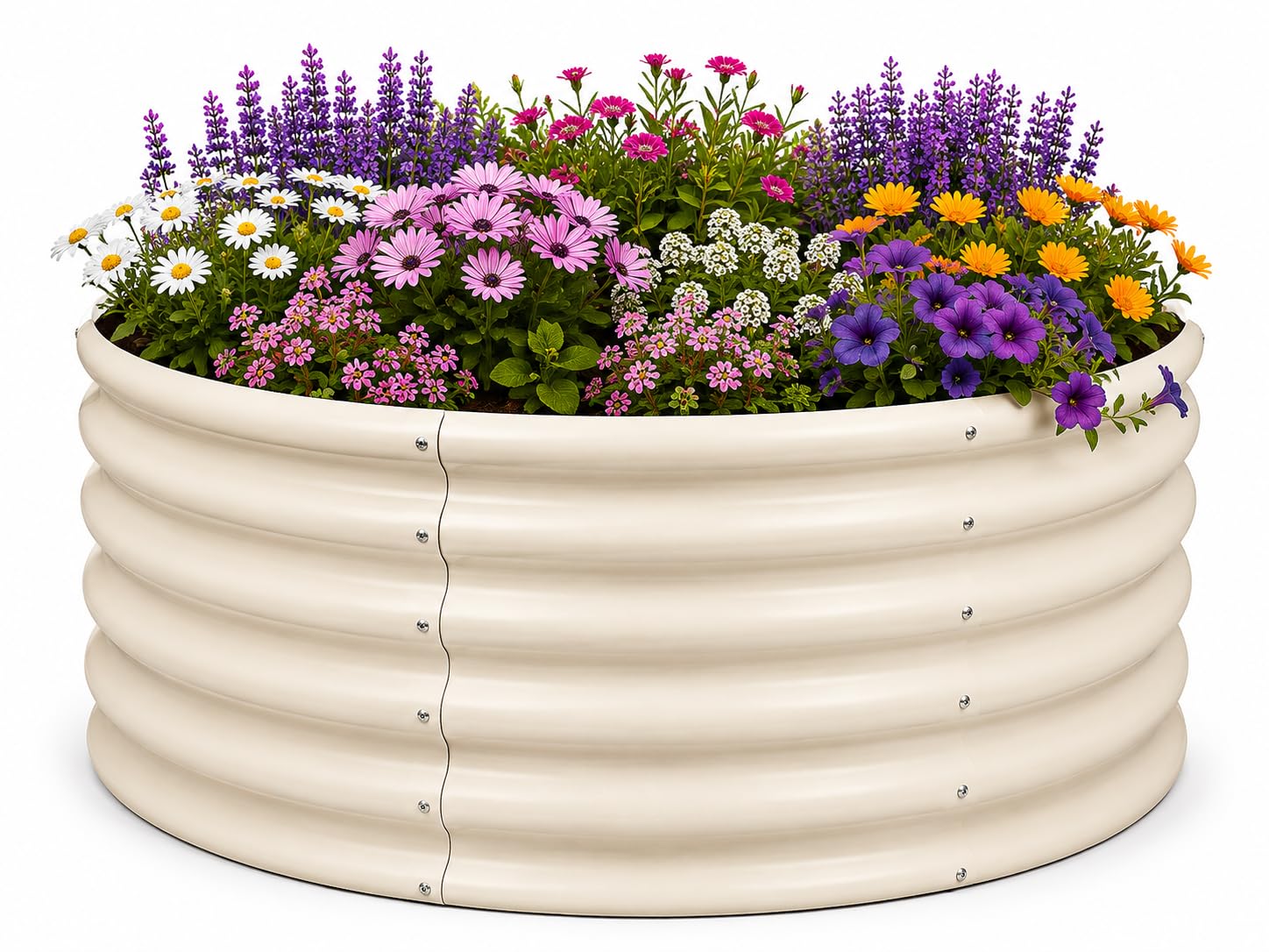 B&Q -  Raised Garden BedIvory Round Bottomless Metal Raised Bed Galvanised Steel Planter Box 90 X 45Cm