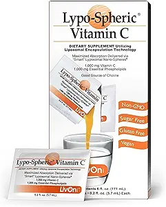 LivOn Laboratories LypoSpheric Vitamin C  30 Packets  1,000 mg Vitamin C & 1,000 mg Essential Phospholipids Per Packet  Liposome Encapsulated for Improved Absorption  100% NonGMO