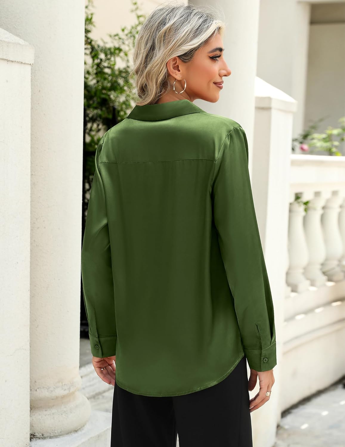 Zeagoo Satin Blouses for Women Casual Long Sleeve Button Down Silk Shirts Dressy Business Work Tunic Top - Image 4