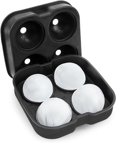 4Ranura esfera de hielo molde de silicona con tapa2" negro para whisky redondo bola de hielo por cocktailor