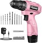 AVID POWER 12V Cordless Drill, 3/8-Inch Keyless Chuck, High-Speed 1400 RPM & 25+1 Torque Control, Electric Power Drill Kit with 21pcs Bits, Battery and Charger-Pink