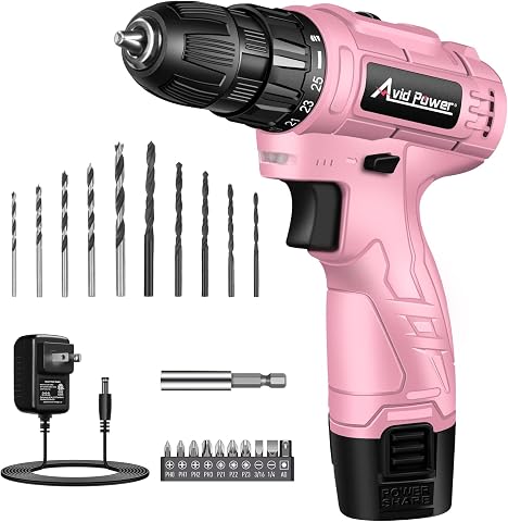AVID POWER 12V Cordless Pink Drill Set with 21 Bits for Women