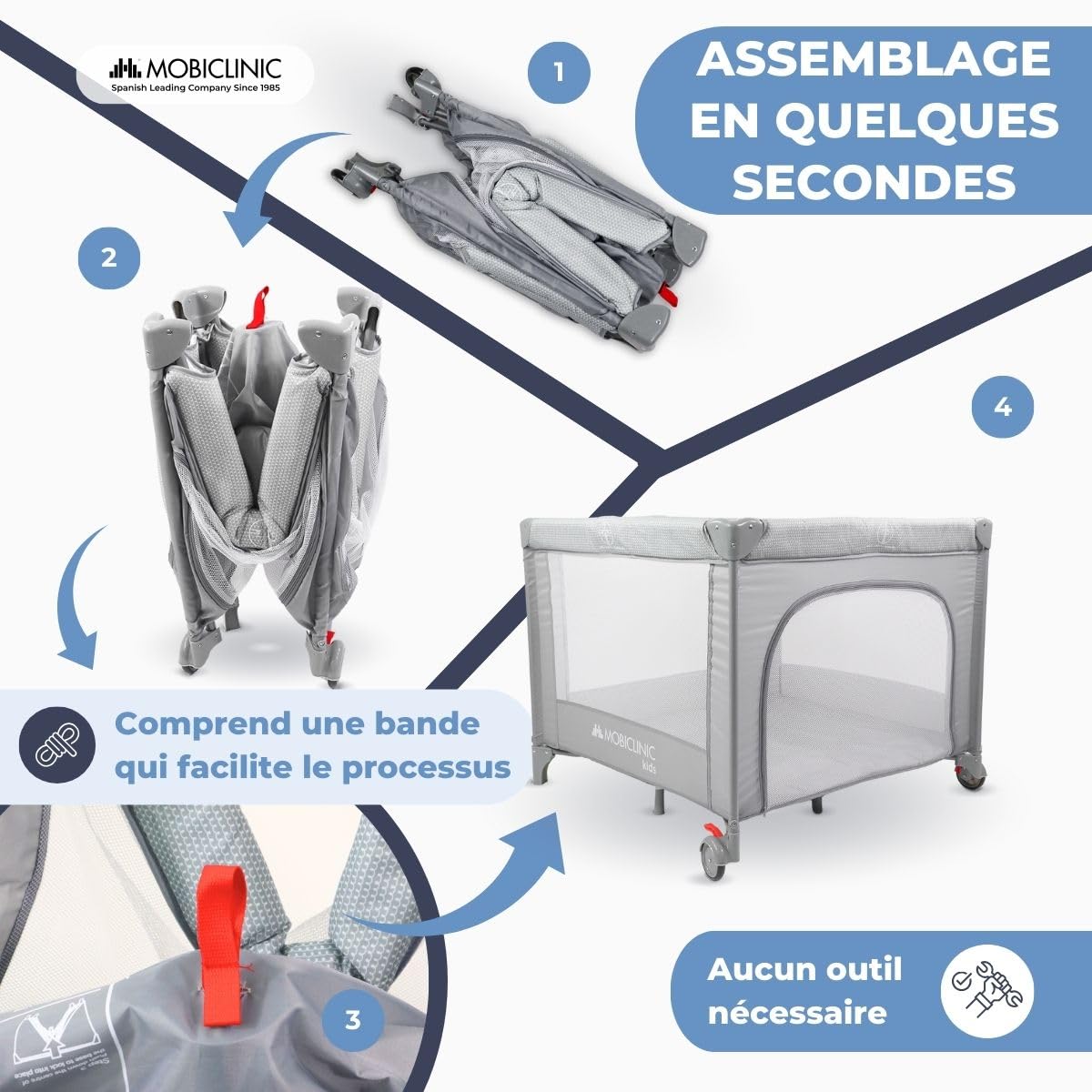Mobiclinic®, Parc pour Bébé, 2 en 1, Lit de Voyage, Sac de Voyage, Pliable, Entrée Latérale, Parc pour Bébé, 0-3 ans, Sleepland, Filet respirant, 2 Roues avec Frein, Matelas Amovible