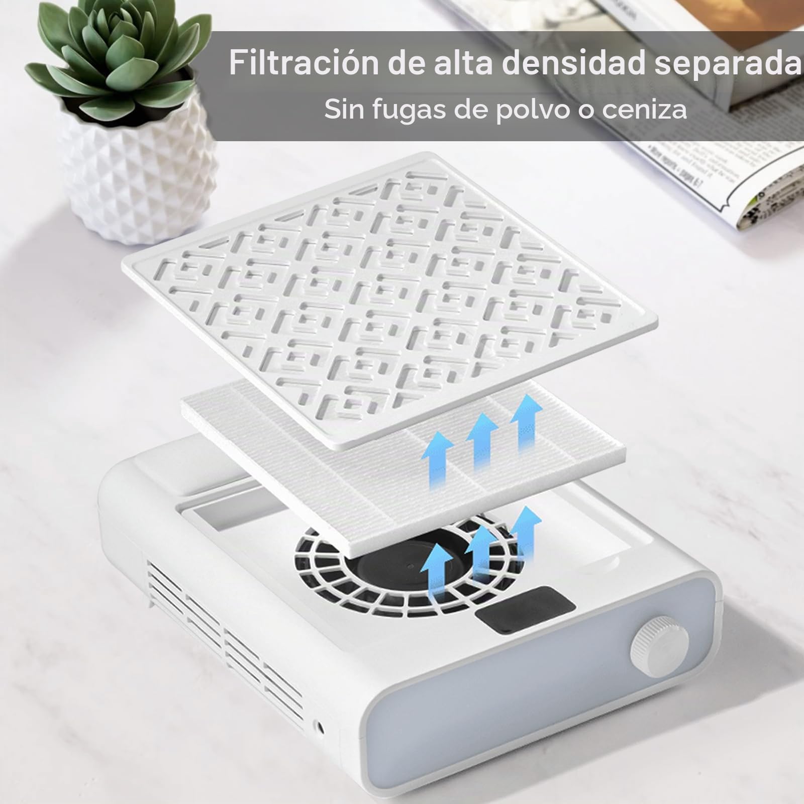 Aspirador Uñas, Aspiradora de Uñas de 3600 RPM con 2 Filtro 10 Filtros de Algodón y 1 Cepillo Colector de Polvo Blanco con Ajuste de Cinco Niveles y Pantalla LED para Salón de Uñas y Hogar
