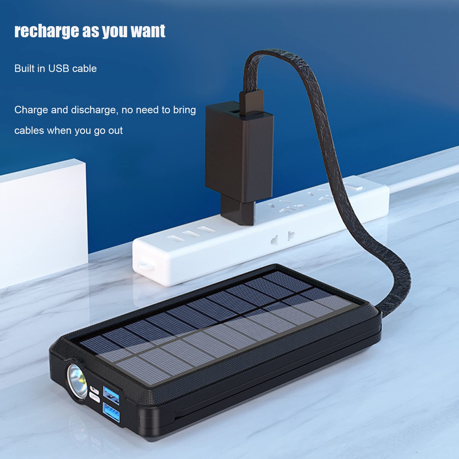 Marhynchus 30000 MAh Solar Power Bank z 4 Kablami o Dużej Pojemności Solarnej ładowarki Solarnej do Codziennych Podróży na świeżym Powietrzu, Wyposażone w Panele Słoneczne, światło LED,