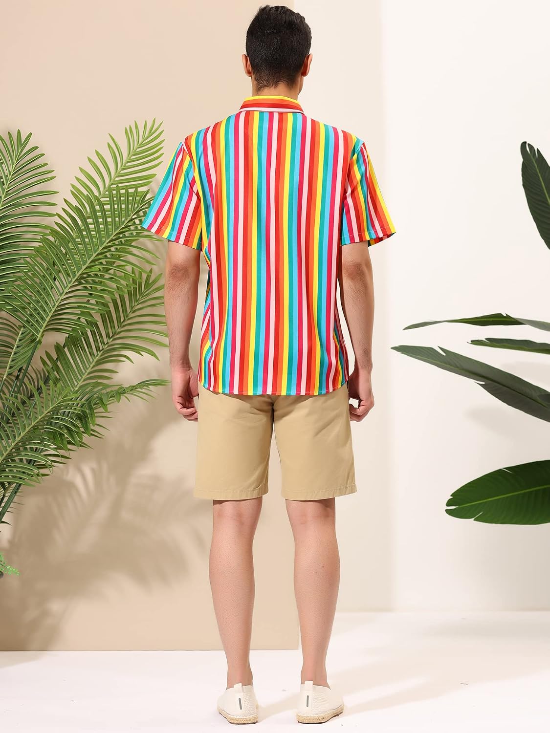 Lars Amadeus Men's Vertical Striped Shirt Short Sleeve Button Down Summer Color Block Hawaiian Beach Striped Shirts