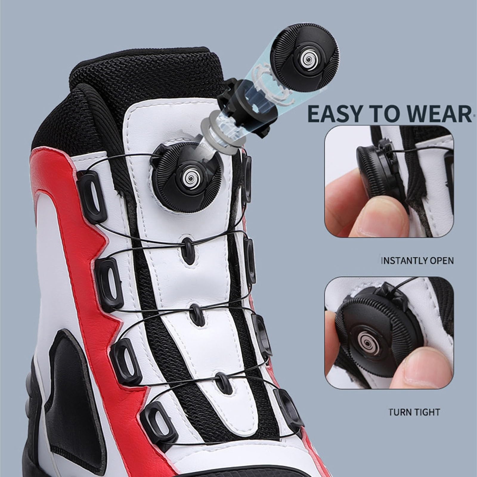 Botas De Moto (Tallas 37-47), con Hebilla Elástica para Poner Y Quitar Fácilmente, Resistentes A Los Impactos Y Al Desgaste, Ideales para Carreras, Turismo Y Deportes. Black-43