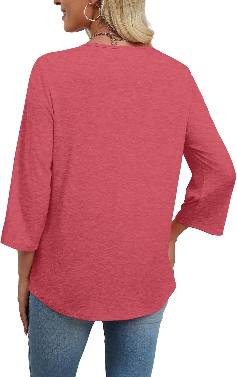 WIHOLL 3/4 Length Sleeve Womens Tops Boho V Neck Lace Shirt Trendy Blouses Dressy Casual Vacation Clothes S-3XL
