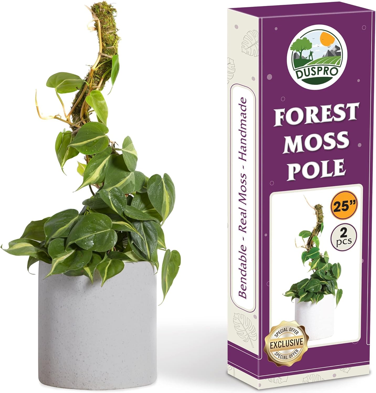 DUSPRO 2 Pack 25 Inch Bendable Moss Pole Plant Support Monstera, Plant