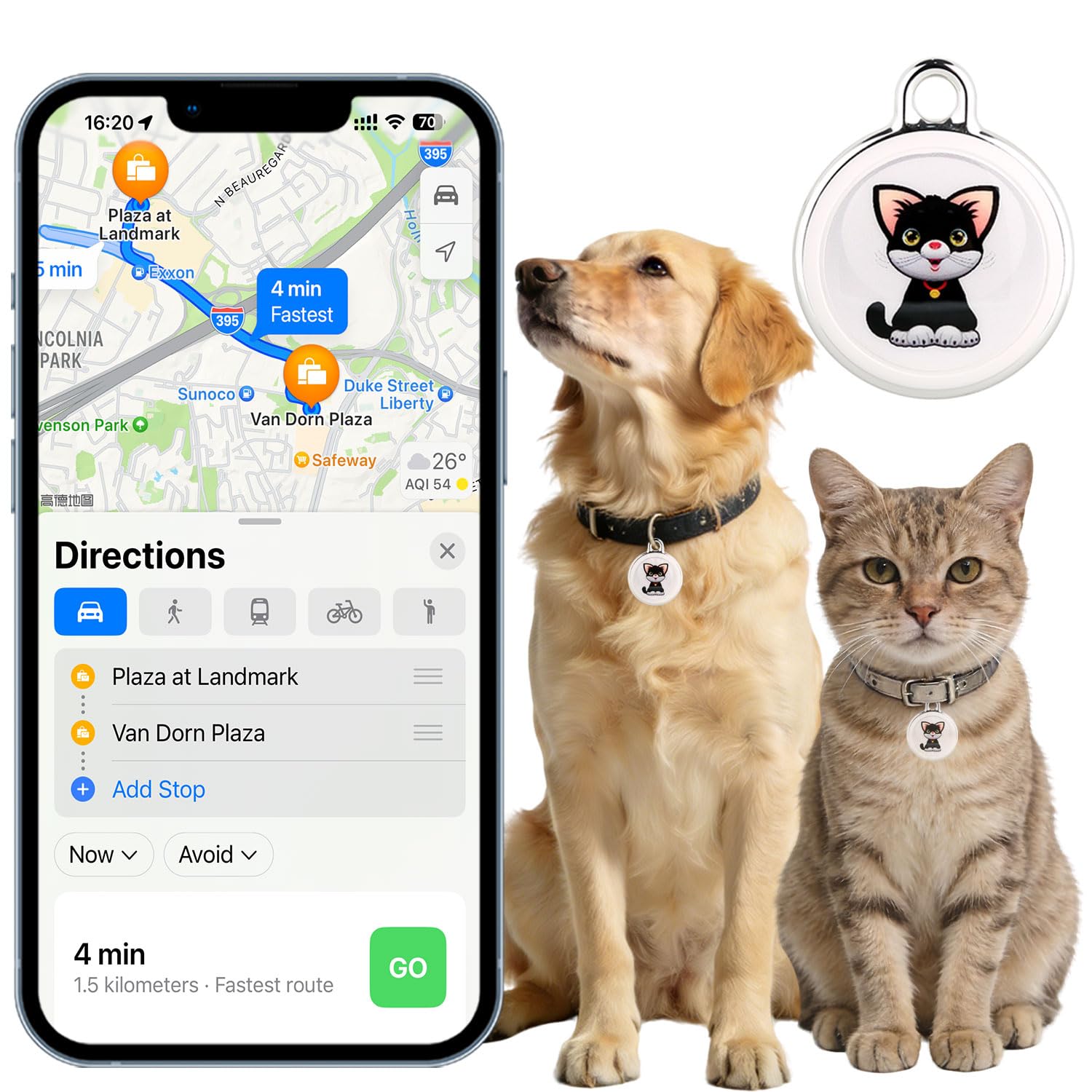 Smart GPS Tracker for Dogs|mini Easy to use Cat GPS Tracker|Waterproof and Drop-Proof|Real-time Positioning Smart Alarm pet Tracker|Extra Long Battery Life of 365 Day|No Subscription (Android & iOS)