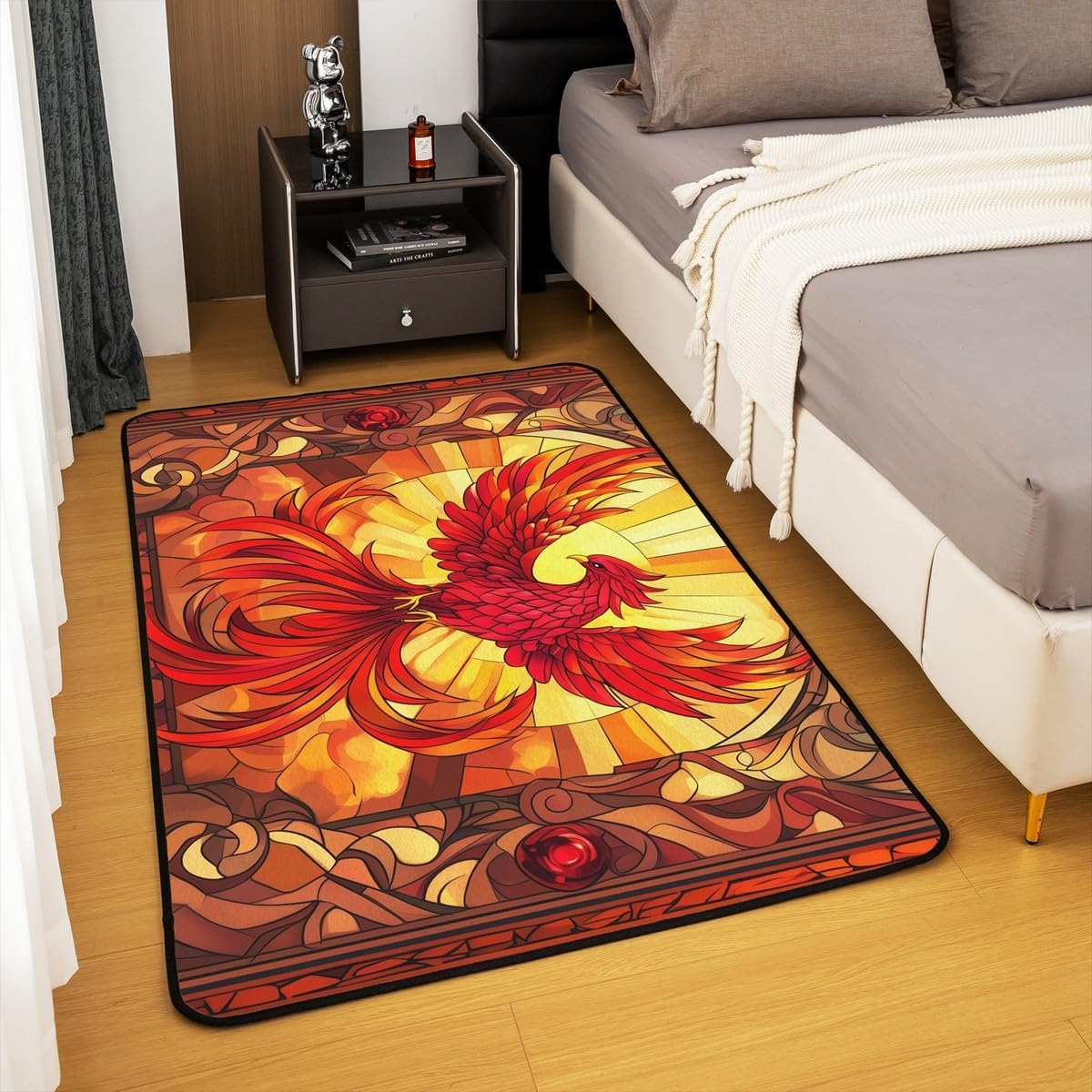 Flying Phoenix Kids Area Rug,American Phenix Western Birds Mats Rugs for Boys Girls,Geometric Abstract Patchwork Bath Carpets,Red Brown Retro Bath Rugs,Absorbent Floor Mats,3'x5'