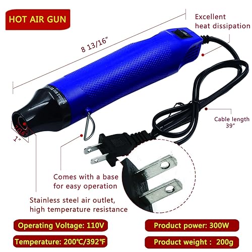 Miniatura 15 de Pistola de calor para tubos retráctiles: 328 tubos termorretráctiles de cableado 2:1 + pistola de calor de envoltura retráctil de 300 W con estuche.