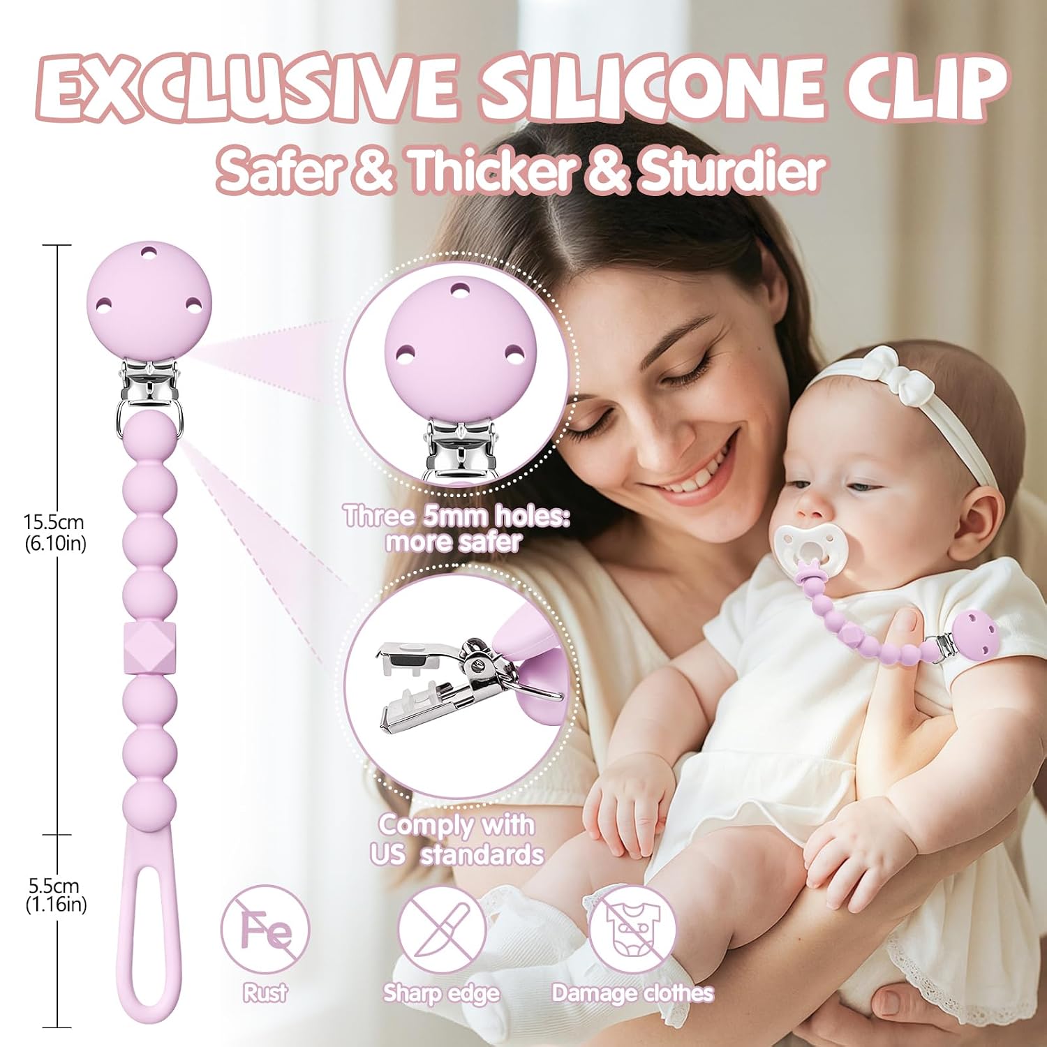 TYRY.HU One Piece Design Silicone Pacifier Holder Clip for Baby 0+ Months image 5