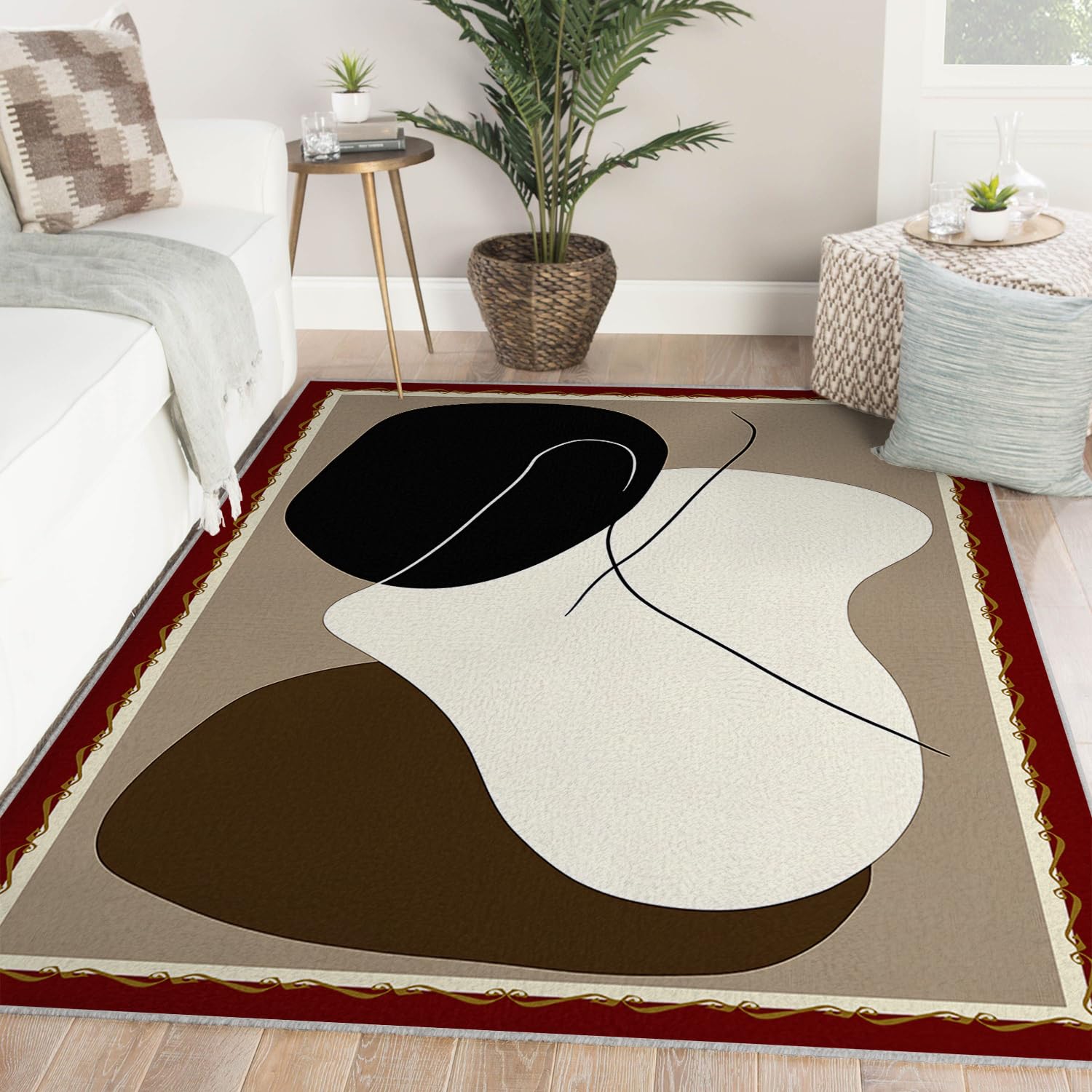 Dywaniki o wymiarach 160 x 230 cm, zmywalny, antypoślizgowy, minimalistyczny design, niskie runo, dywan do salonu, sypialni, jadalni, neutralne abstrakcyjne kształty, dywany