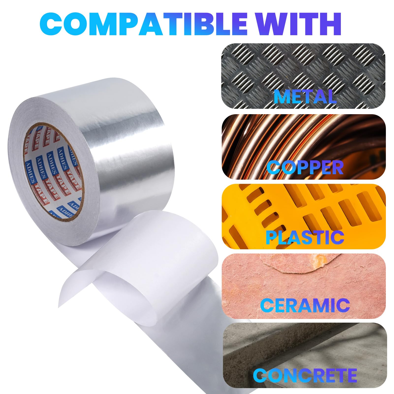 ADHES Nastro Adesivo in Alluminio per Riparazioni, Resistente da 80°C a 100°C, Nastro Sigillante alte temperature 100mm x 50m, 6 rotoli