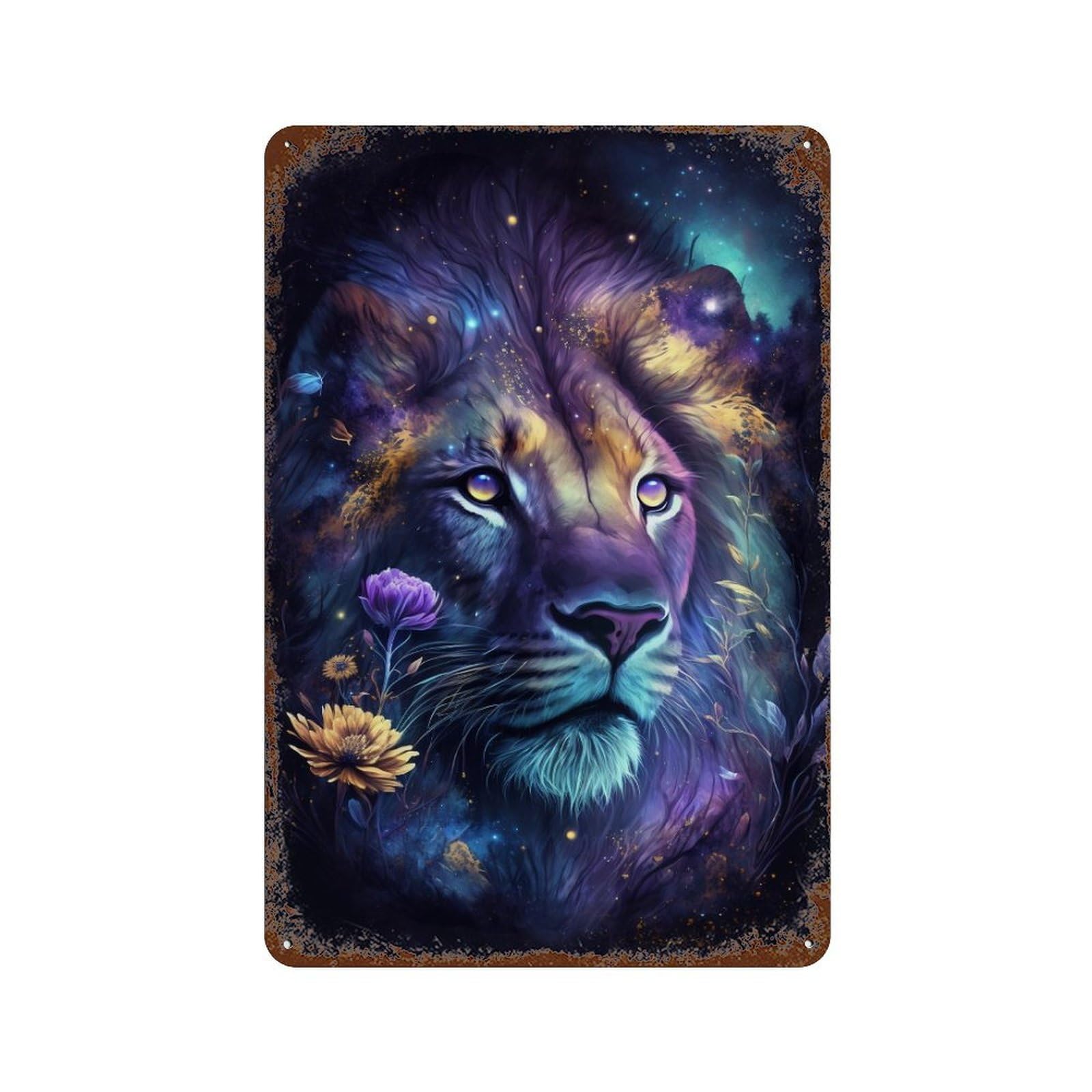 Garage Style Enchanted Lion Portrait Rusty Metal Tin Sign 11.8"x7.9", Decorative Metal Wall Art for Bar And Workshop