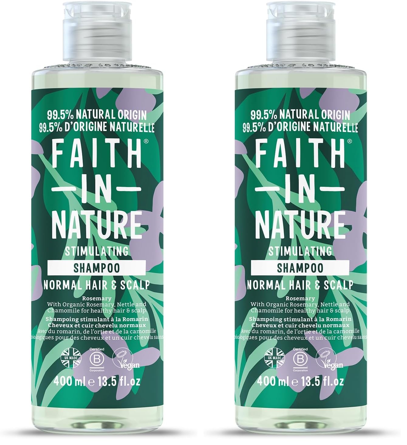 Faith In Nature Natürliches Rosmarin-Shampoo, Ausgleichend, Vegan und Frei von Tierversuchen, Ohne SLS Oder Parabene, Für Normales Bis Fettiges Haar, 400ml (Packung mit 2)