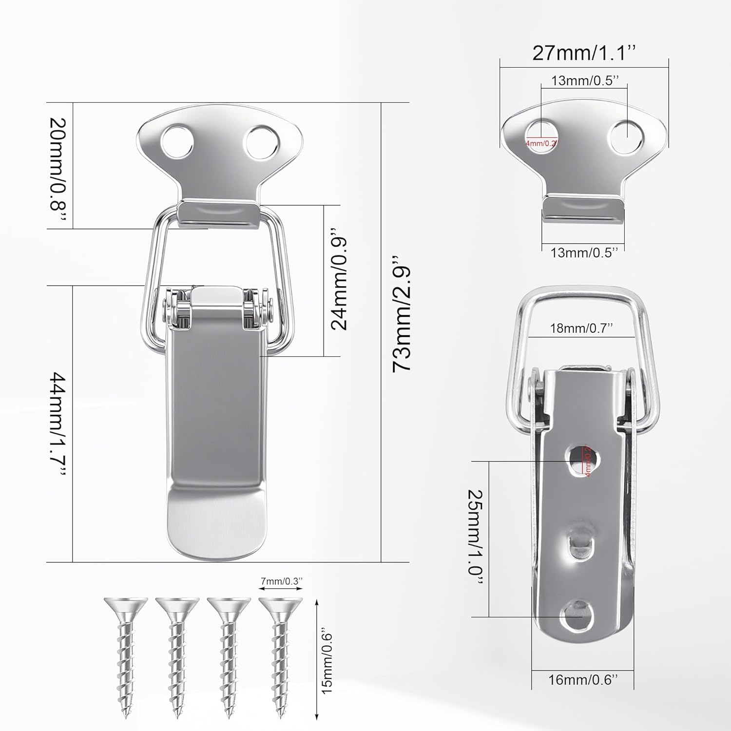 BlingKingdom 4 PCS Stainless Steel Spring Loaded Toggle Latches with Screws, Small Catch Clamp Clip Silver Tension Clasp for Toolbox Case Drawer Cabinet Closure Latch Lock (73 mm)
