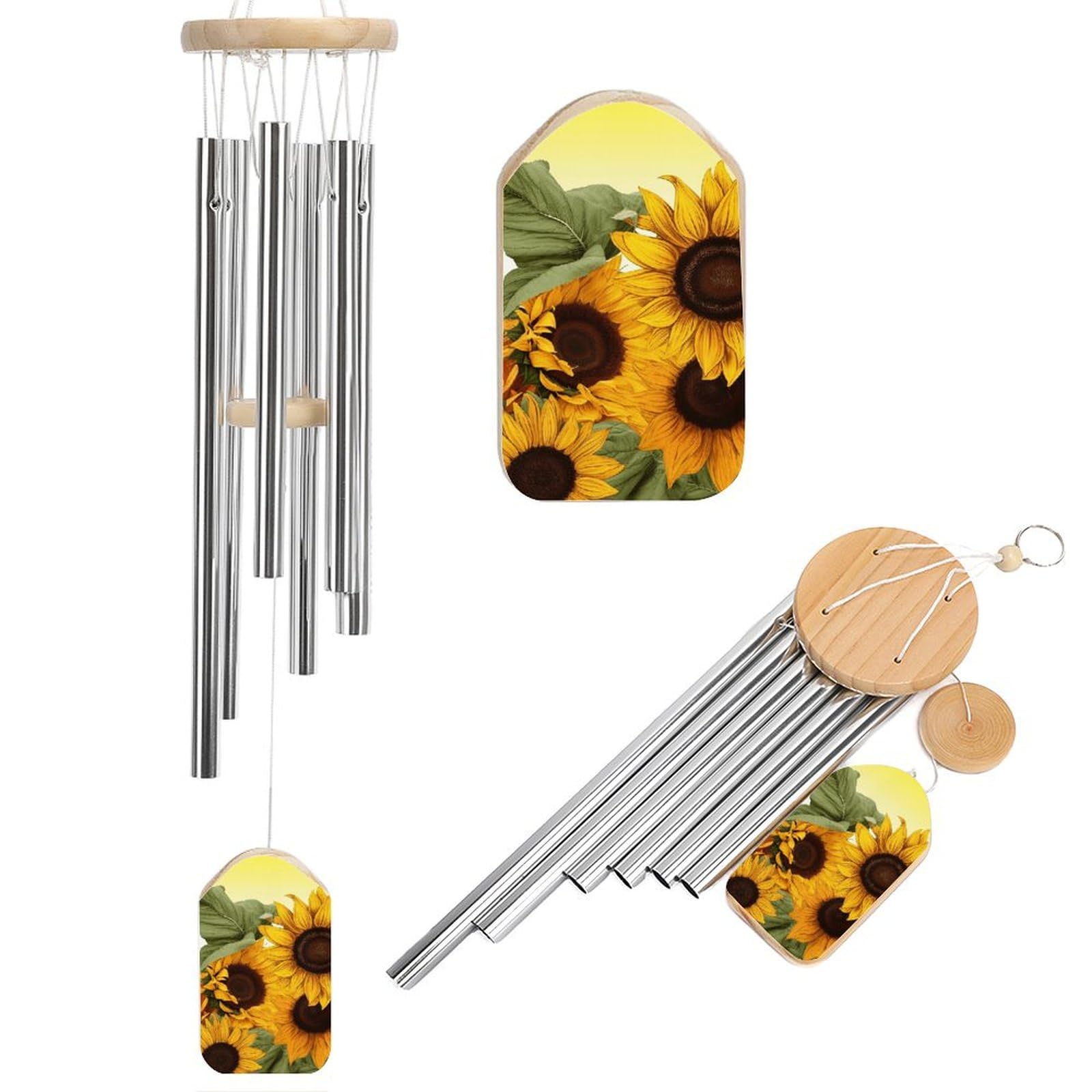 Outdoor Wind Chimes, Sunflowers Floral Printed Wind Chimes,Simple Wind Chimes,Curtain Wind Chimes for Home Decoration
