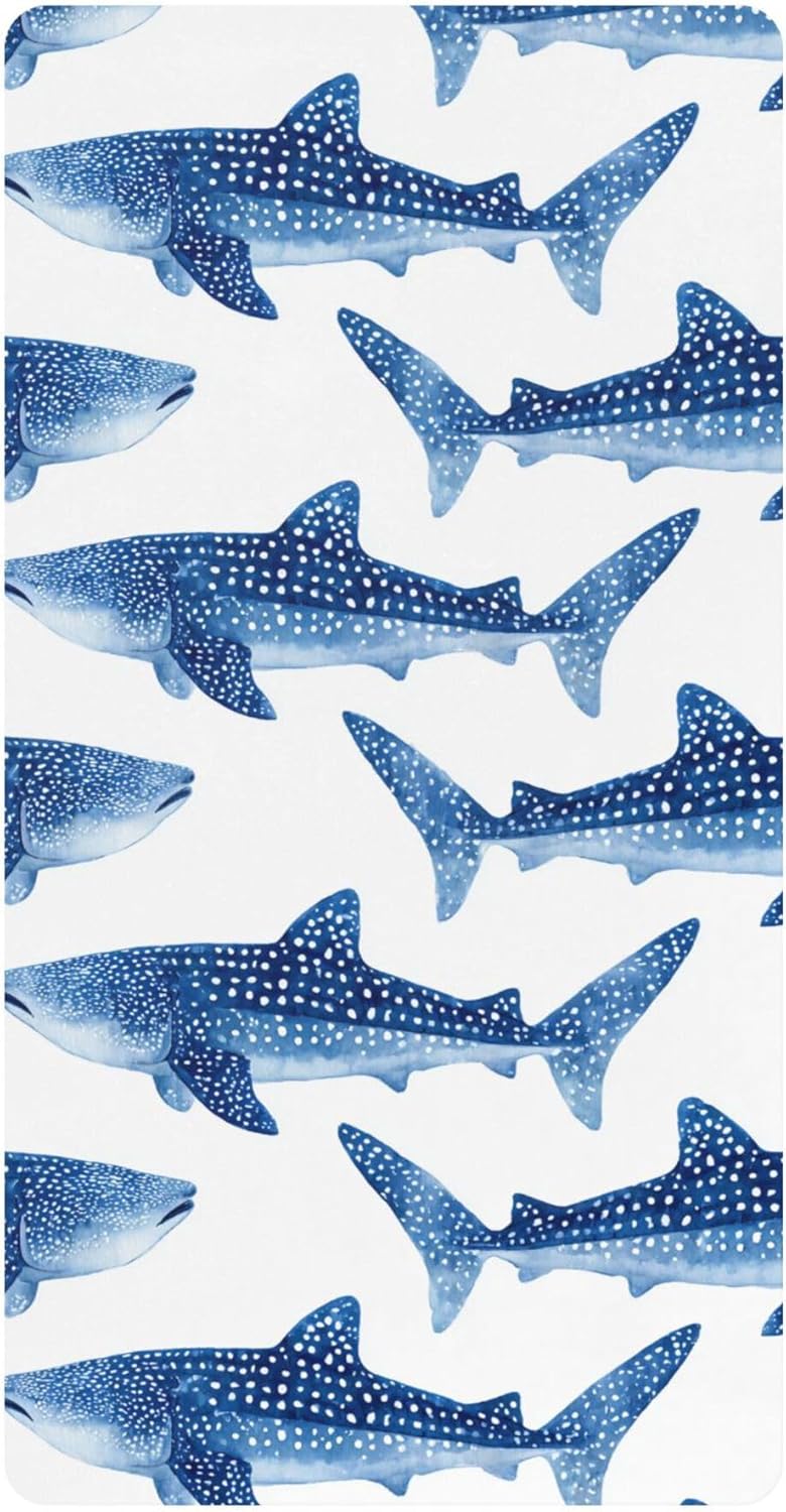 Cute Watercolor Whale Sharks Mini Crib Sheets Soft Fitted Cotton Baby Playard Sheets Mattress Cover for Girl Boy, 39" x 27" x 5"