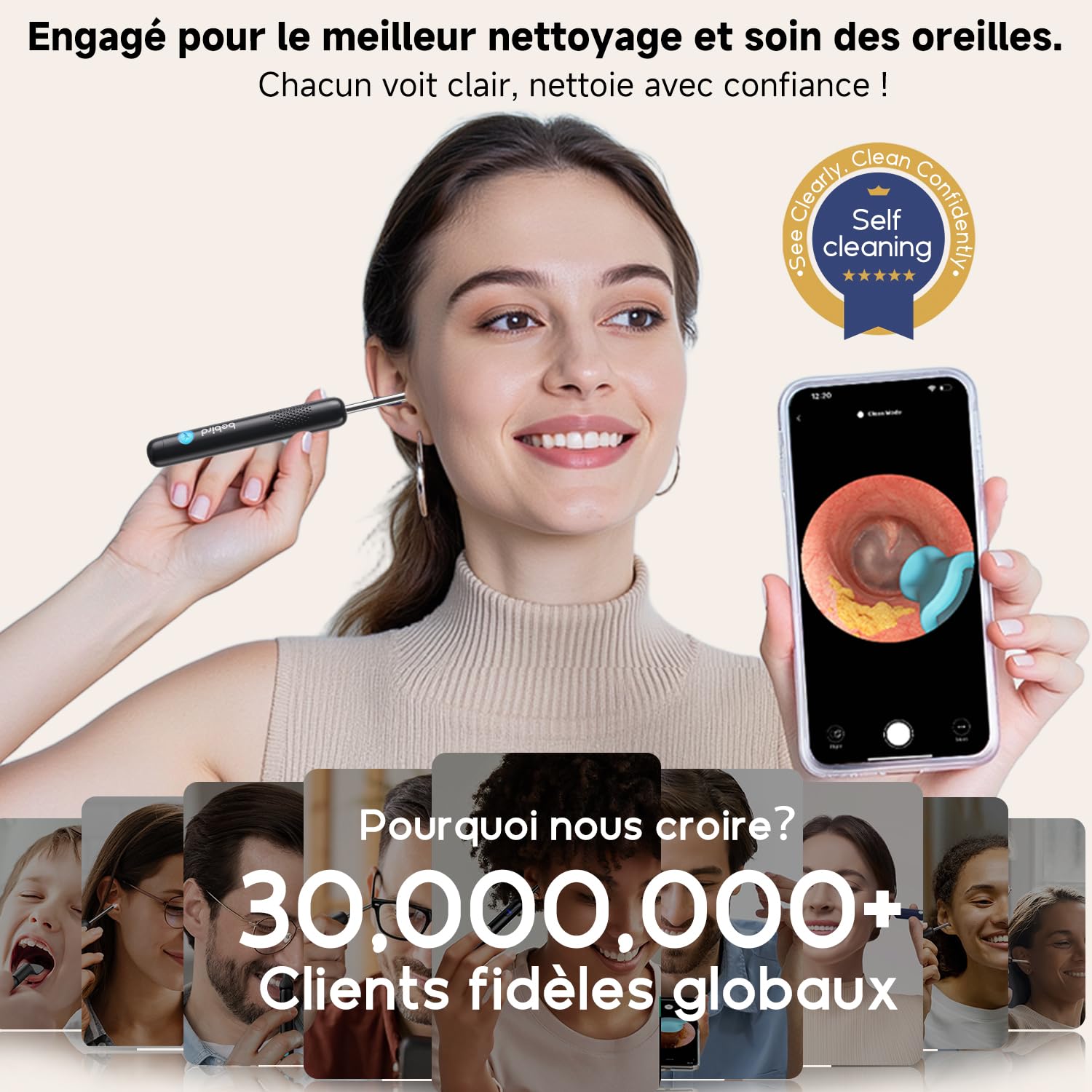 Otoscope Cure Oreille Nettoyage Camera Lumière Kit Élimination Cérumen Domestique
