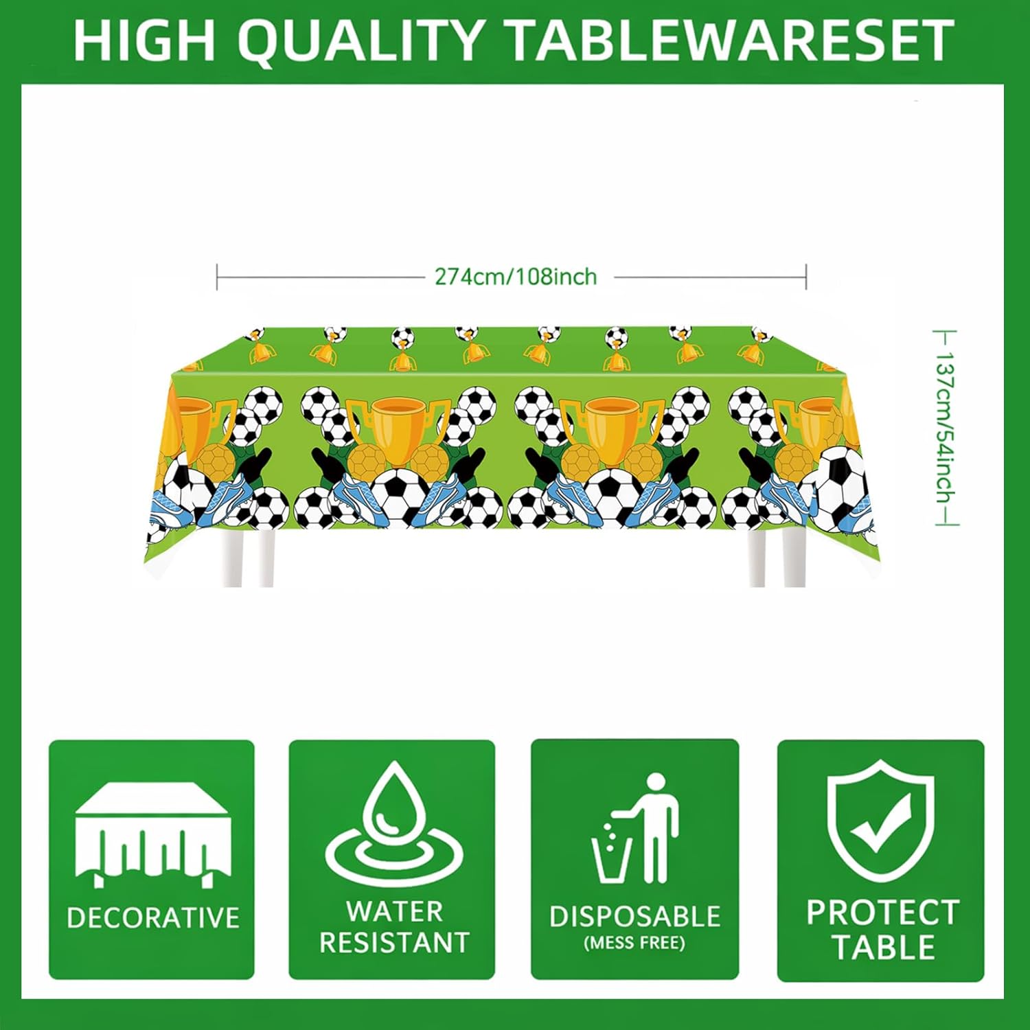 219pcs Soccer Birthday Party Decorations Set – Soccer Party Decorations Kit with Tablecloth, Banner, Napkins, Balloons, Stickers & Tableware – Soccer Themed Party Decorations Serves 24