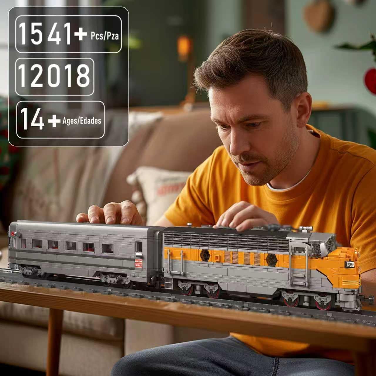 Mould King 12018 Train Building Blocks Sets, Remote/App Control EMD F7 Internal Combustion Locomotive Kits, Scale Model with Tracks for Adults Teen(1541 PCS)