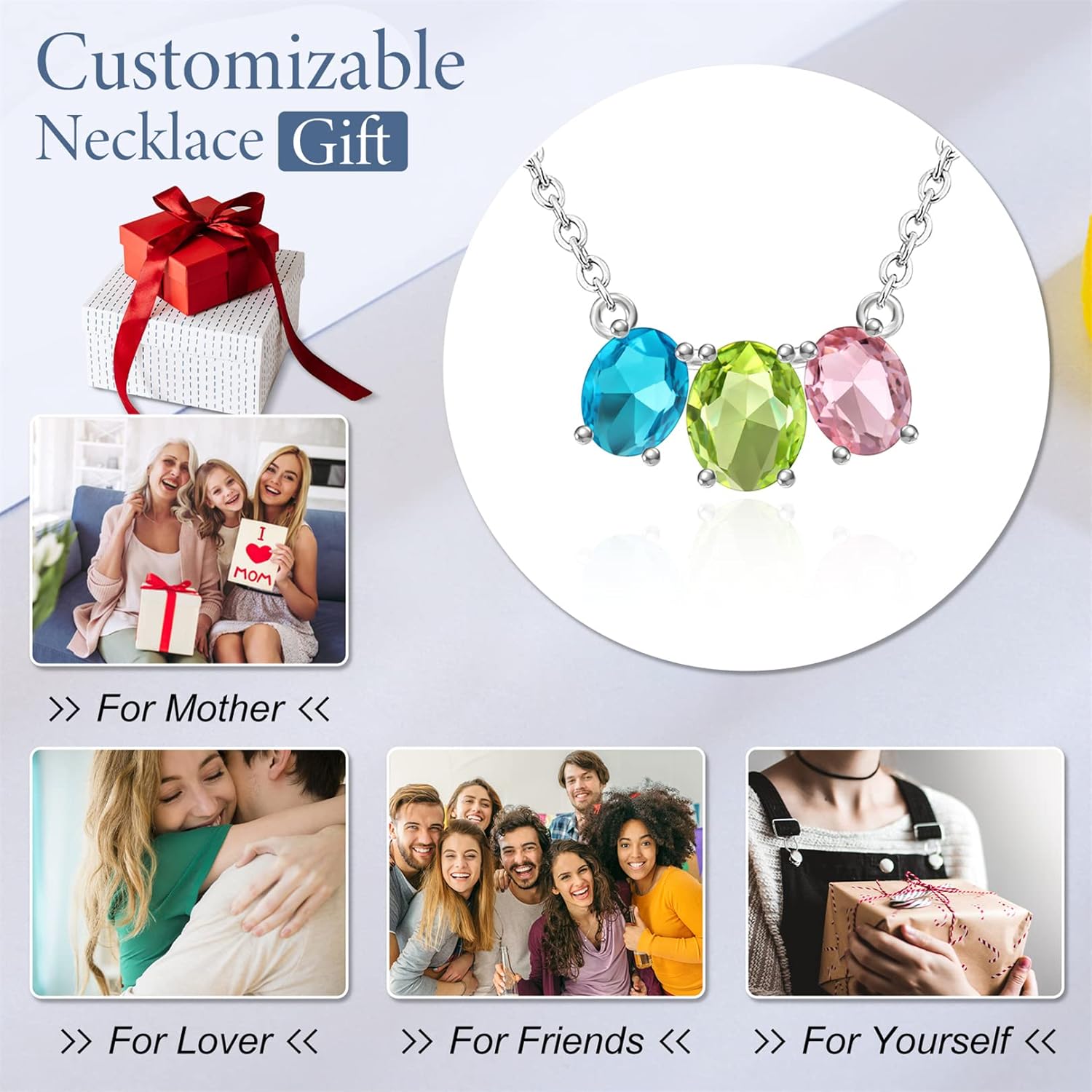 Personalized Birthstone Necklaces for Women 925 Sterling Silver Mother Necklace Custom Family Birthstone Necklace Jewelry Gifts for Mom Christmas Thanksgiving