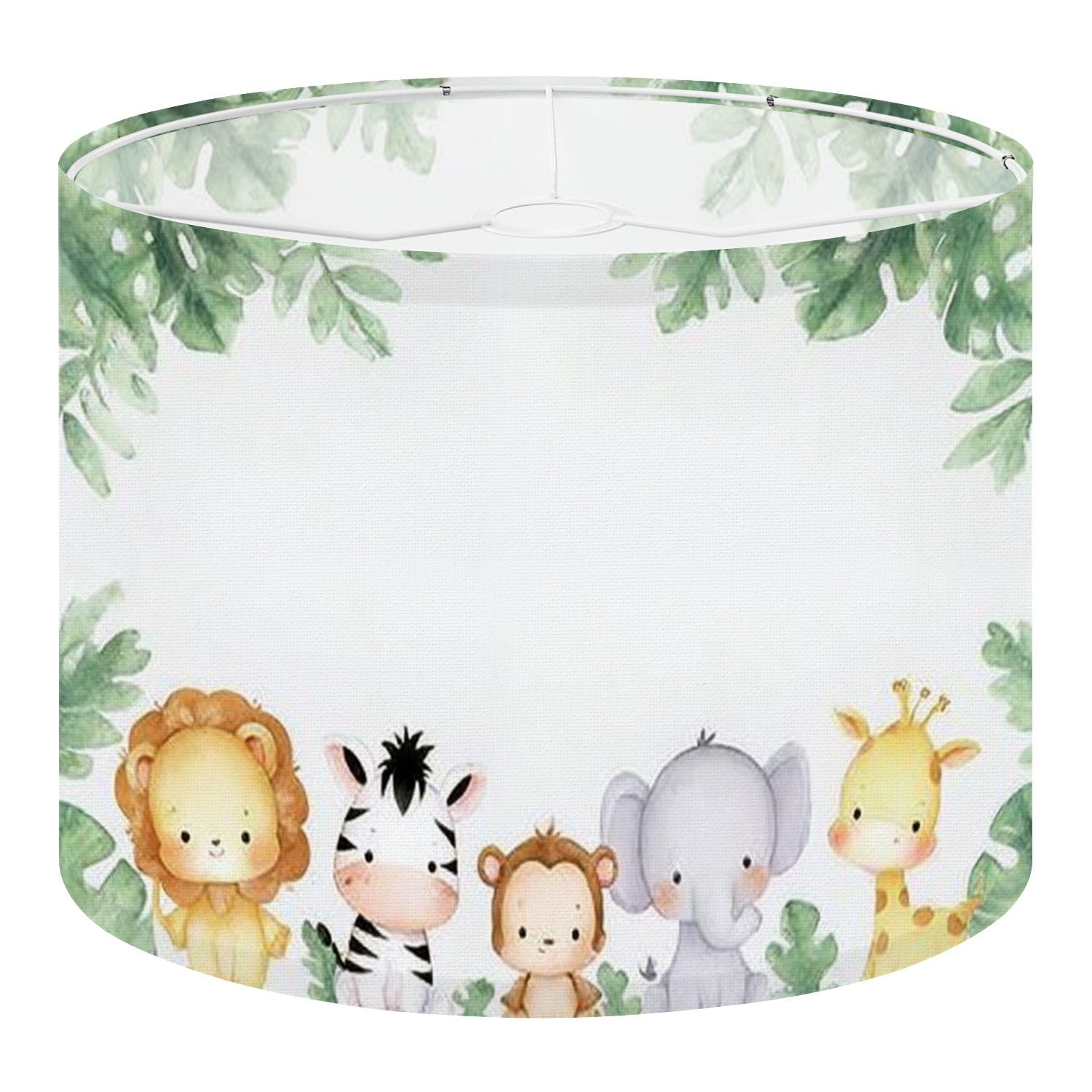 Fabric Drum Lamp Shade Watercolor Baby Safari Animals Frame Vintage Funky Medium Linen Decorative Lampshades 13inch Set of 1 for Table Lamps, Floor Lamps,Ceiling Lamp