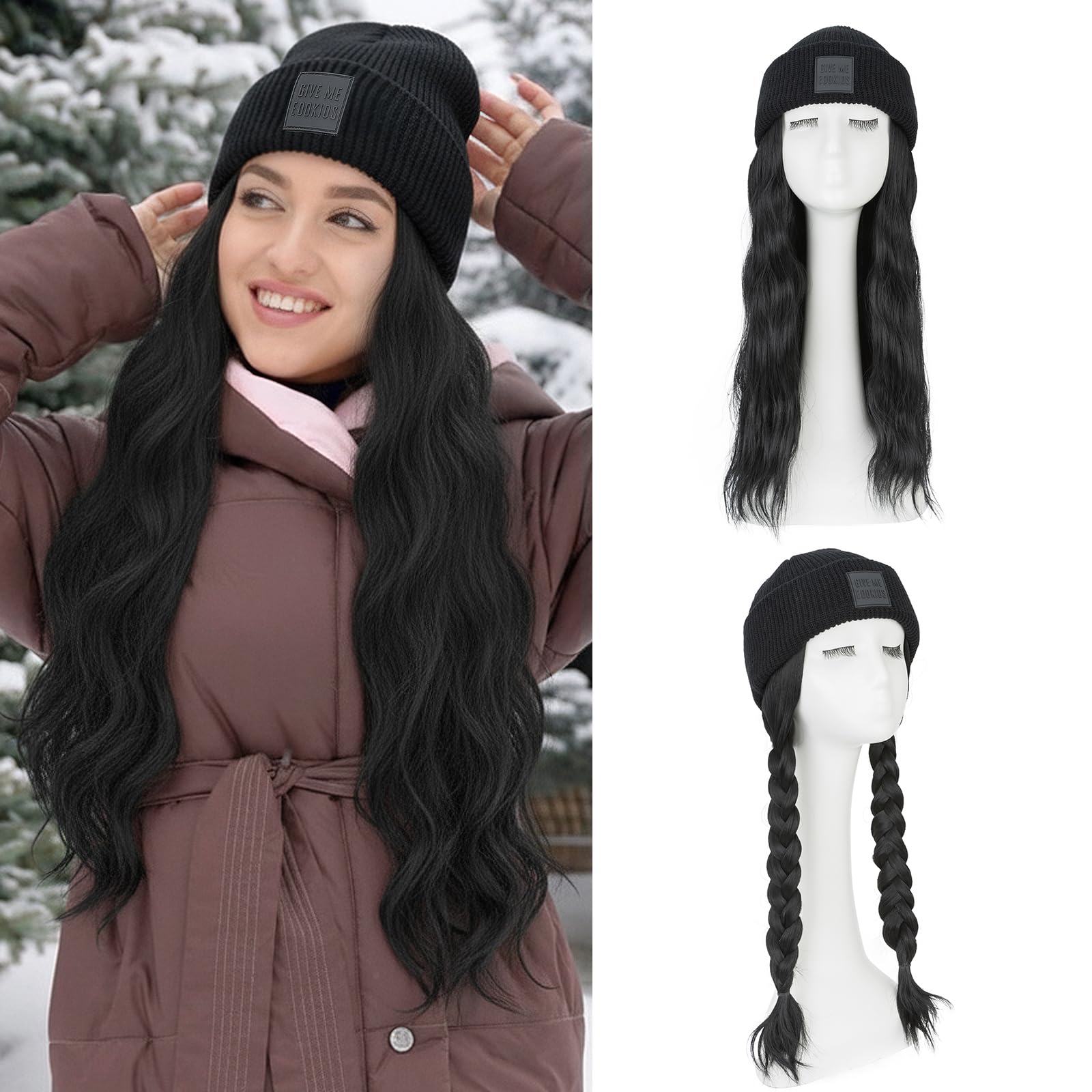 Amazon.com : Benehair Beanie Wig Hair Extensions, Knitted Hats